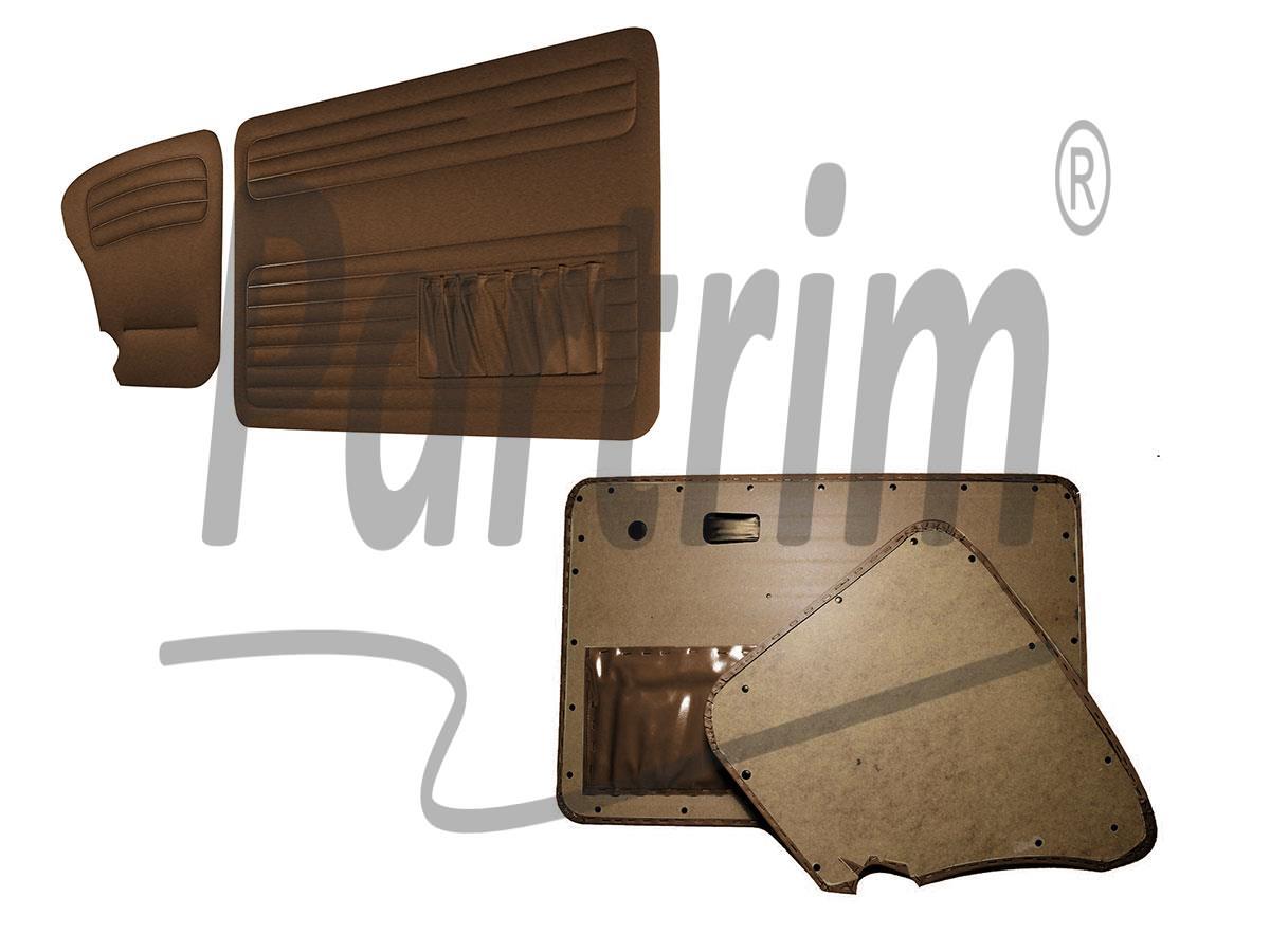VW OLD BEETLE 1303 L - LS DOOR PANEL SET BROWN TWO SIDES POCKET 1969 - 4 PCS