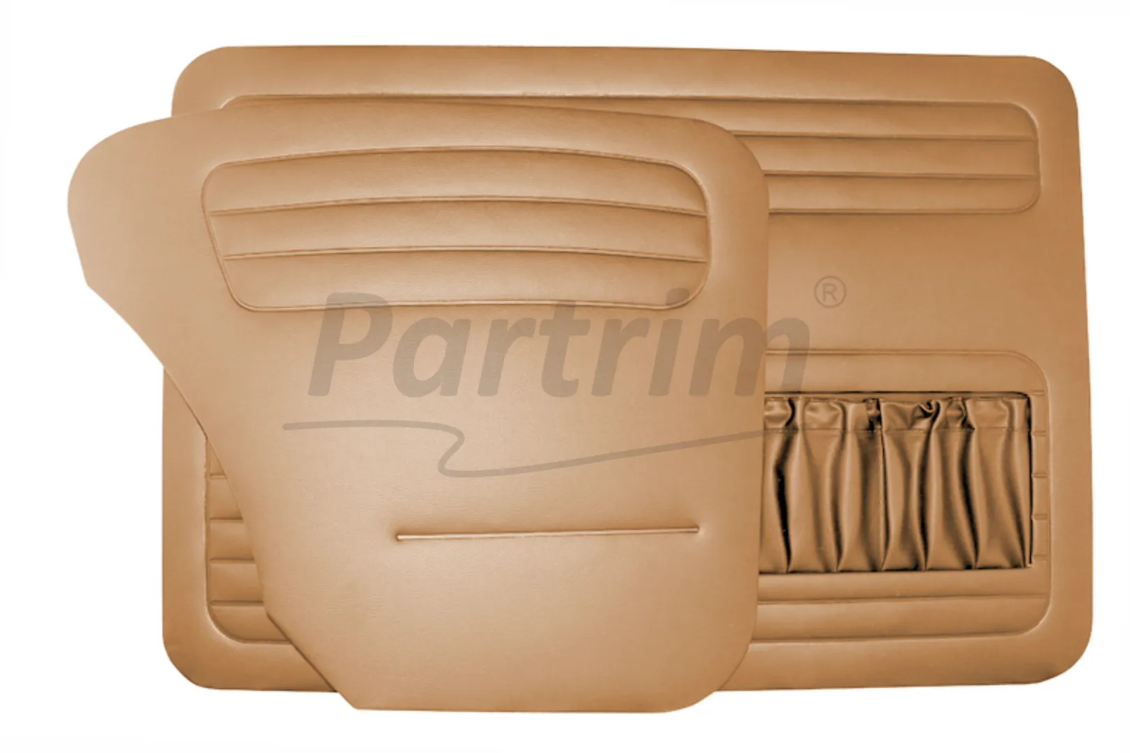 VW OLD BEETLE 1200 DOOR PANEL SET TOBACCO 1956 - 1964 - 4 PCS  (POCKET ON LEFT SIDE ONLY)