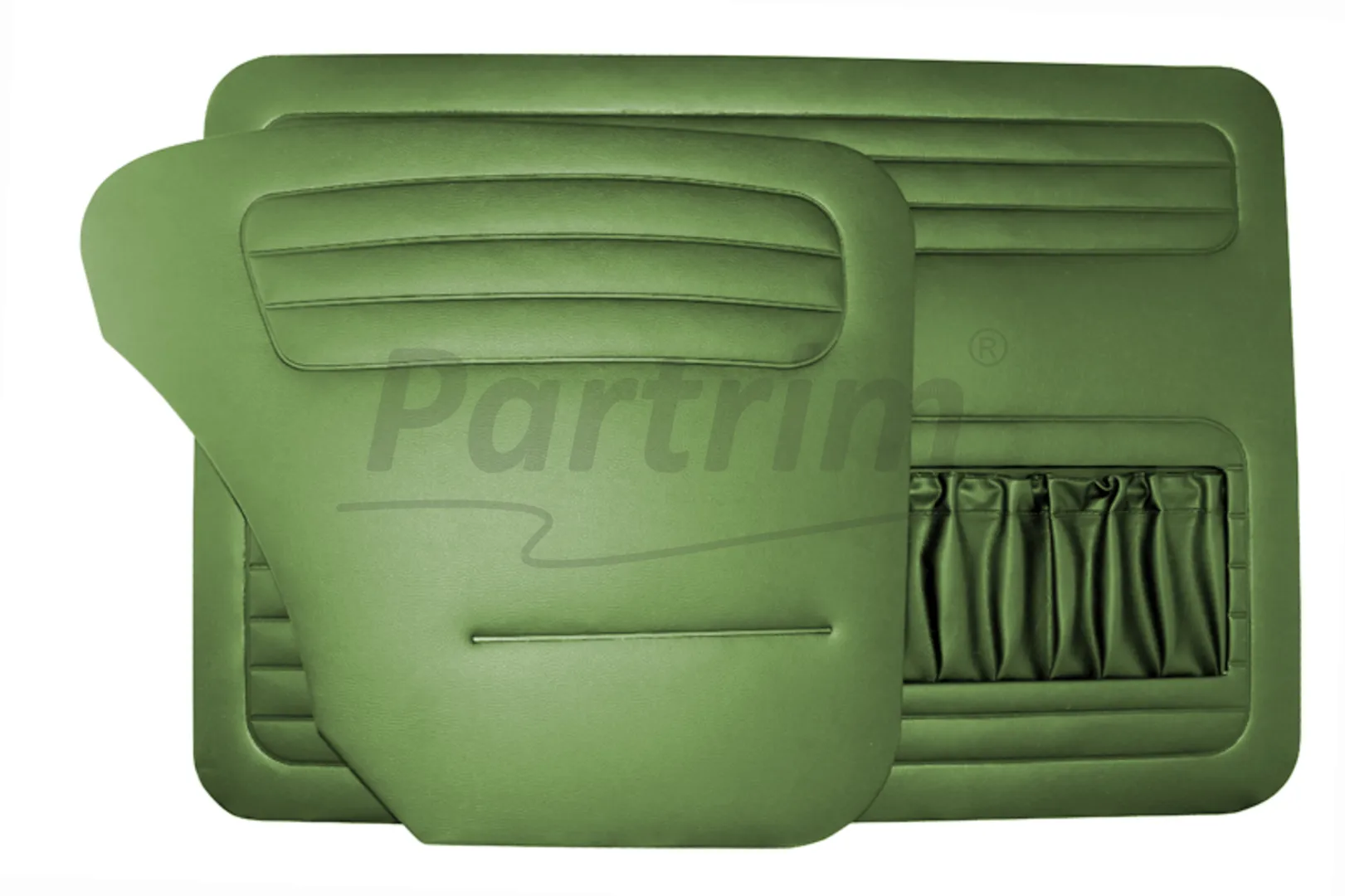 VW OLD BEETLE 1200 DOOR PANEL SET GREEN 1956 - 1964 - 4 PCS  (POCKET ON LEFT SIDE ONLY)
