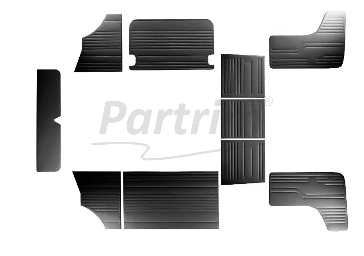 VW T2 BUS INTERIOR SIDE PANEL SET 10 PCS BLACK / 08-1970 - 1979  LATE STYLE
