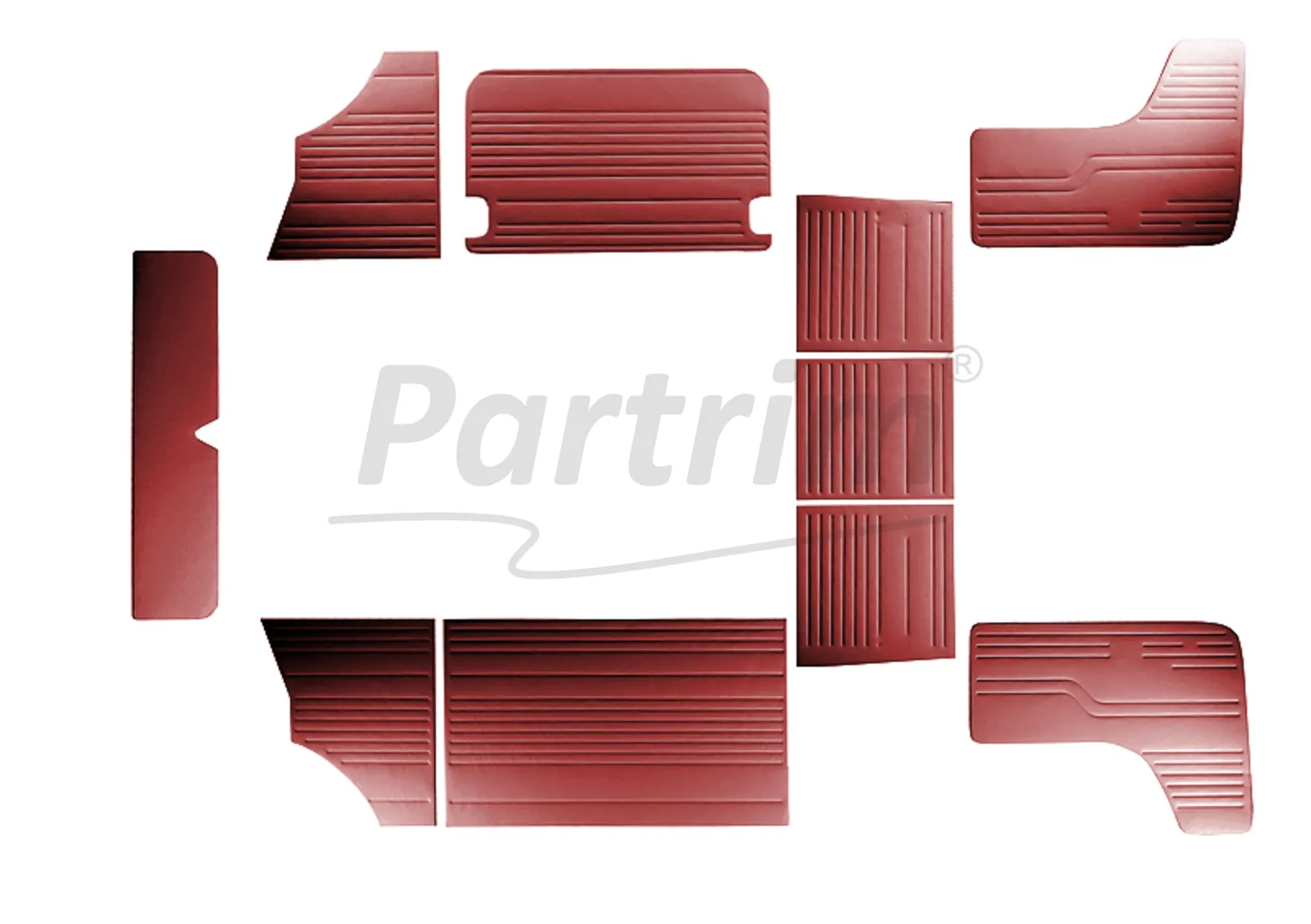 VW T2 BUS INTERIOR SIDE PANEL SET 10 PCS BURGUNDY  08-1970 - 1979  LATE STYLE