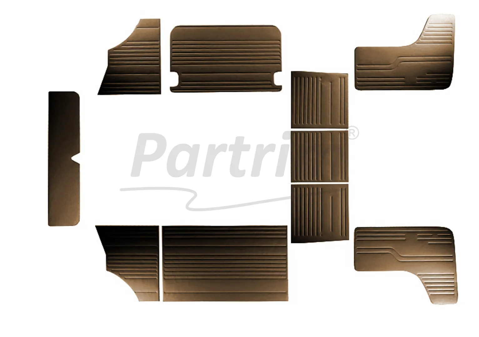 VW T2 BUS INTERIOR SIDE PANEL SET 10 PCS BROWN  08-1970 - 1979  LATE STYLE
