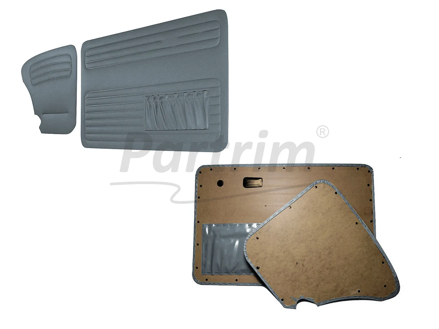 VW OLD BEETLE 1303 L - LS DOOR PANEL SET GREY TWO SIDES POCKET 1969 - 4 PCS