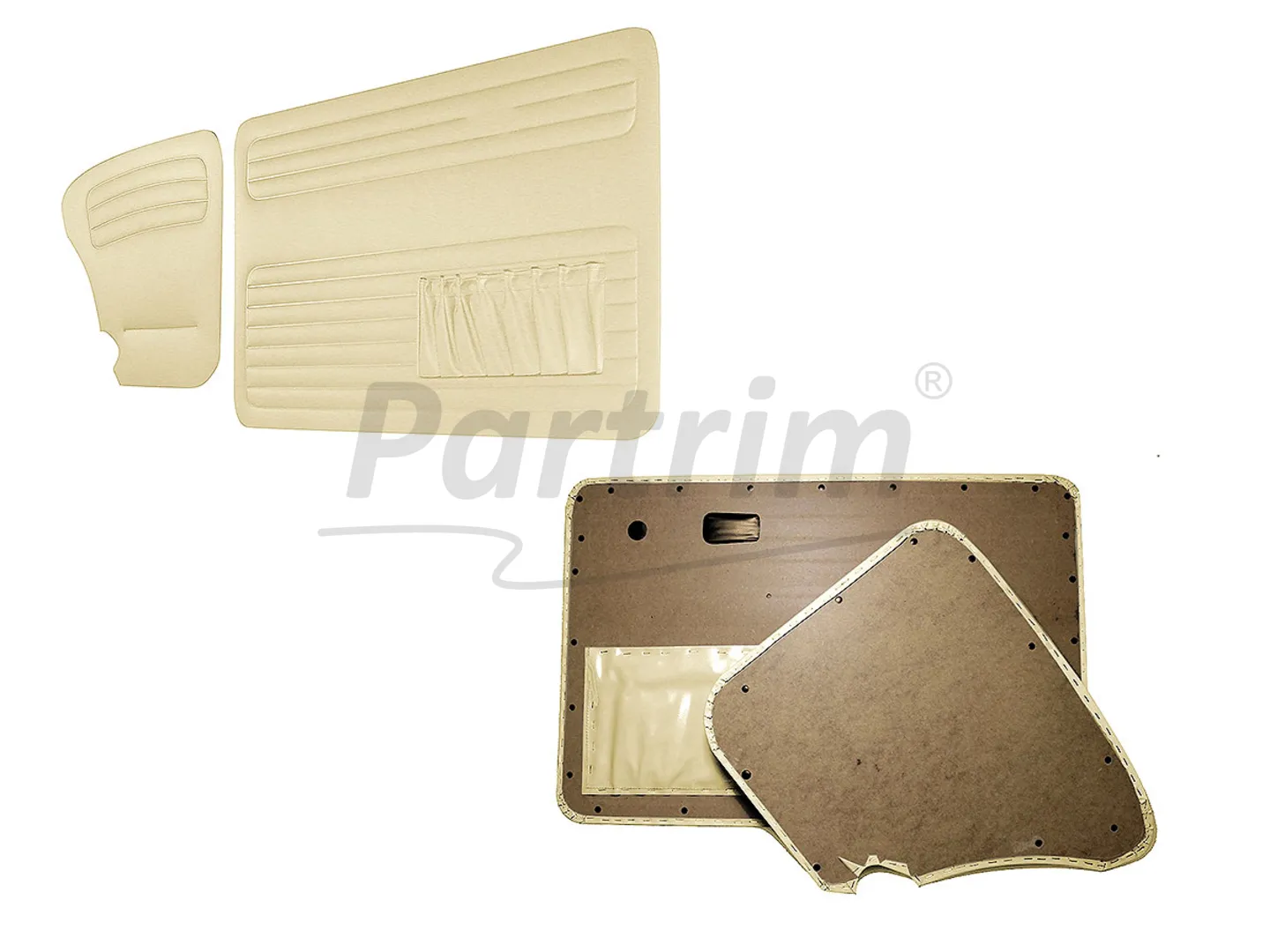 VW OLD BEETLE 1303 L - LS DOOR PANEL SET CREAM TWO SIDES POCKET 1969 - 4 PCS