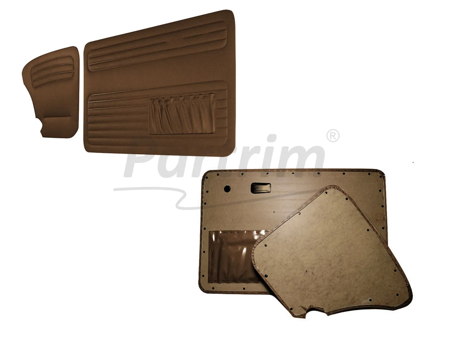 VW OLD BEETLE 1303 L - LS DOOR PANEL SET BROWN TWO SIDES POCKET 1969 - 4 PCS