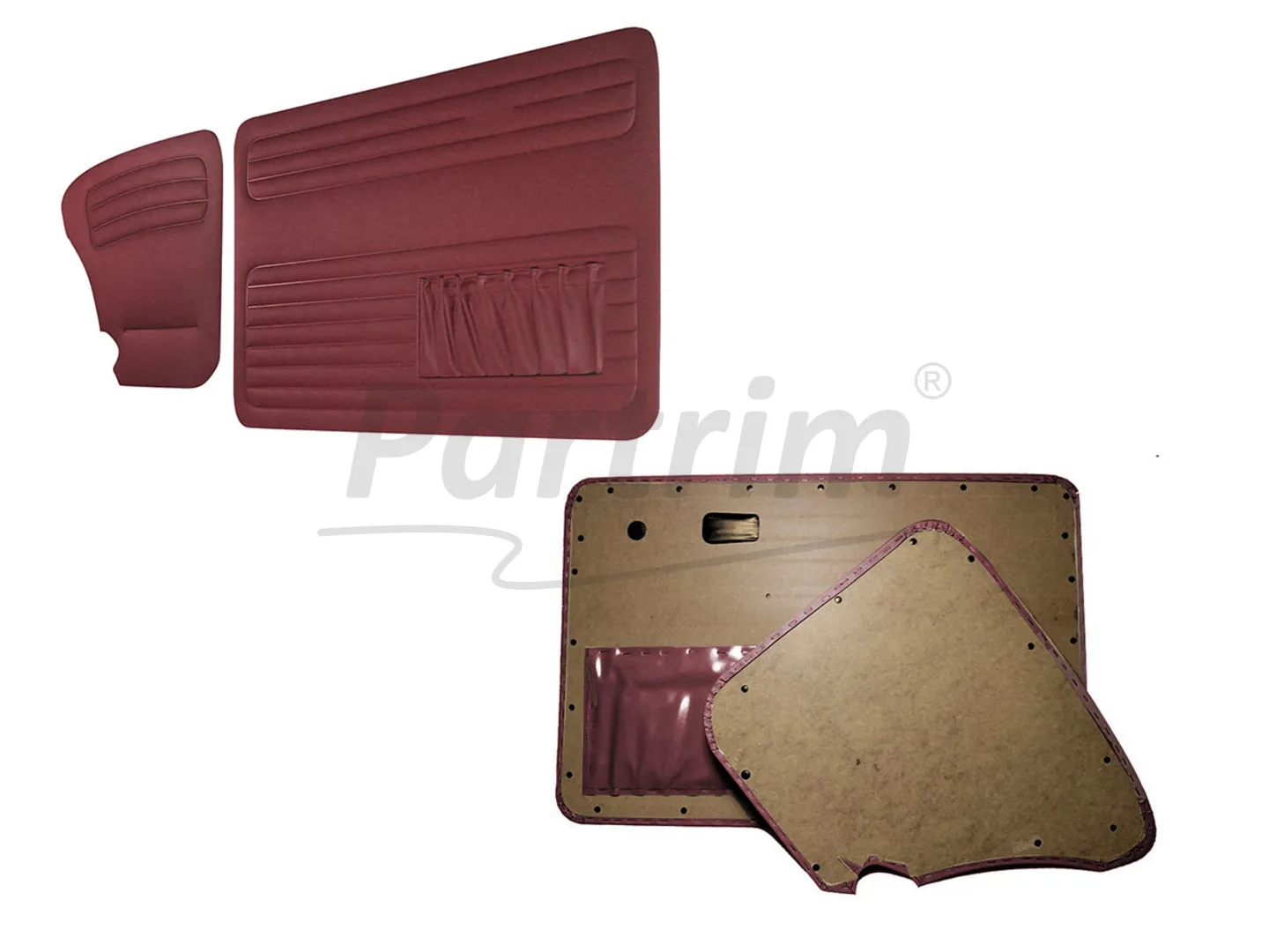 VW OLD BEETLE 1303 L - LS DOOR PANEL SET BURGUNDY TWO SIDES POCKET 1969
