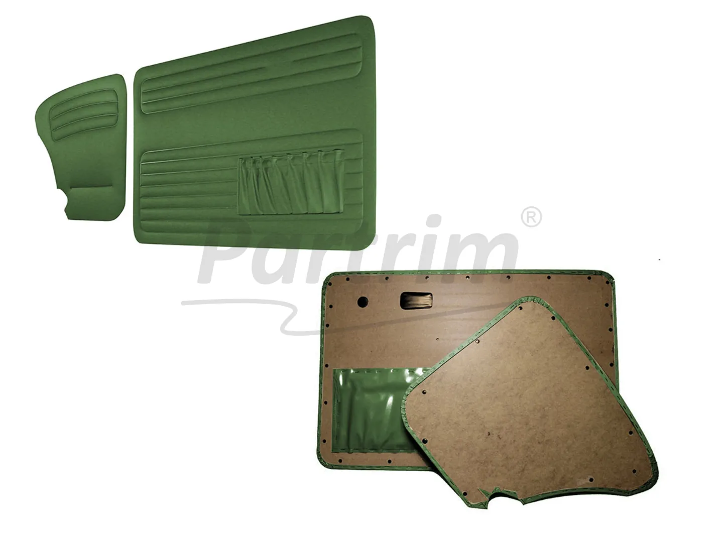 VW OLD BEETLE 1303 L - LS DOOR PANEL SET GREEN TWO SIDES POCKET 1969 - 4 PCS
