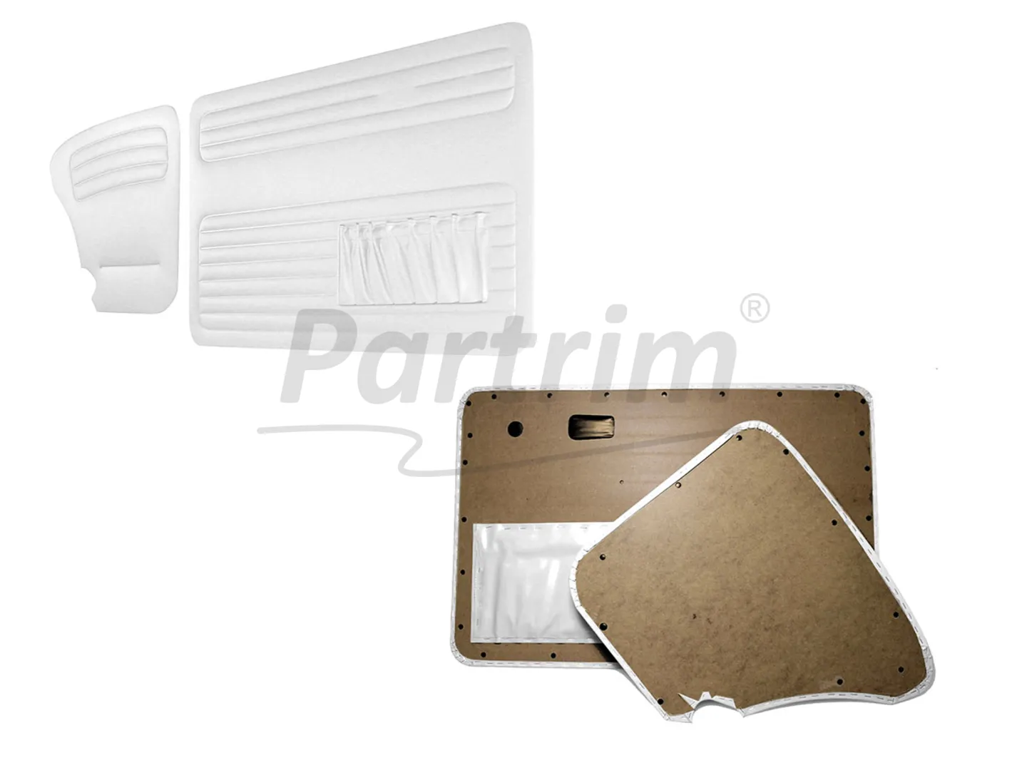 VW OLD BEETLE 1303 L - LS DOOR PANEL SET WHITE TWO SIDES POCKET 1969 - 4 PCS