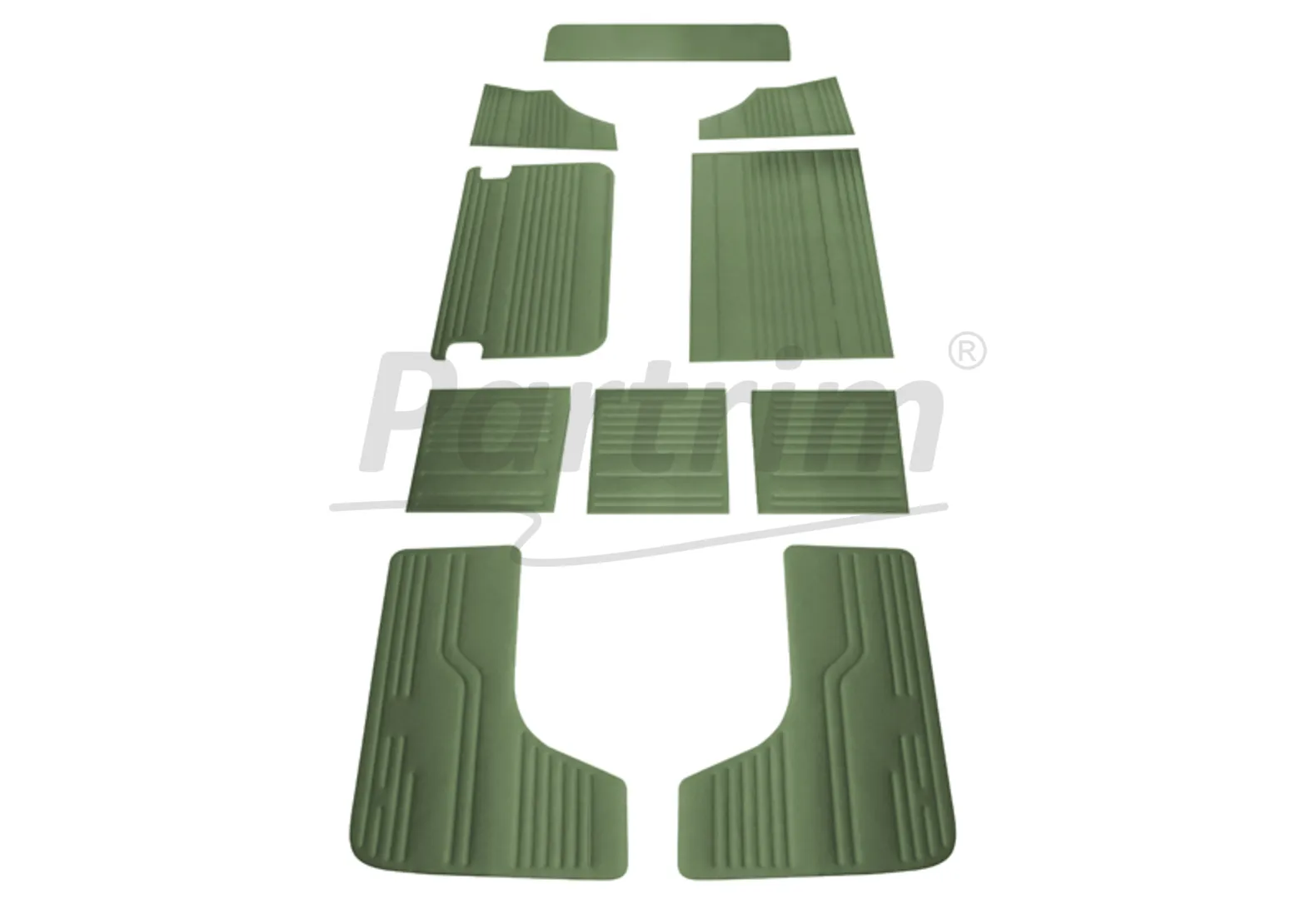 VW T2 BUS INTERIOR SIDE PANEL SET 10 PCS GREEN / 06-1967 - 07 -1970   EARLY STYLE