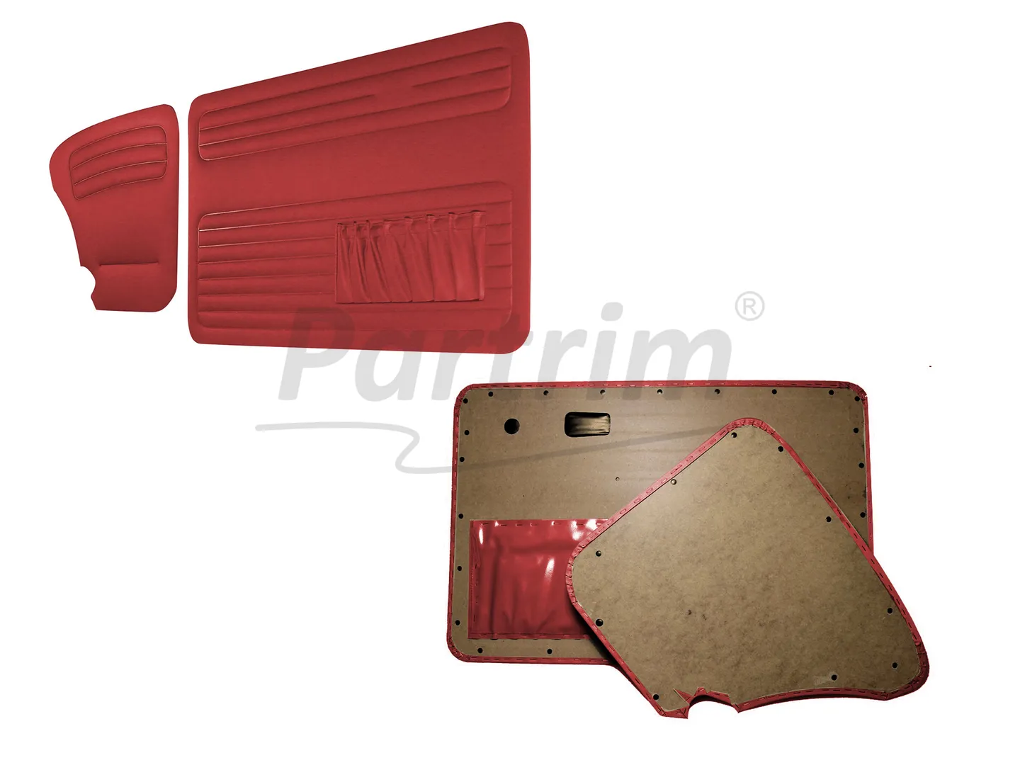 VW OLD BEETLE 1303 L - LS DOOR PANEL SET RED TWO SIDES POCKET 1969 - 4 PCS