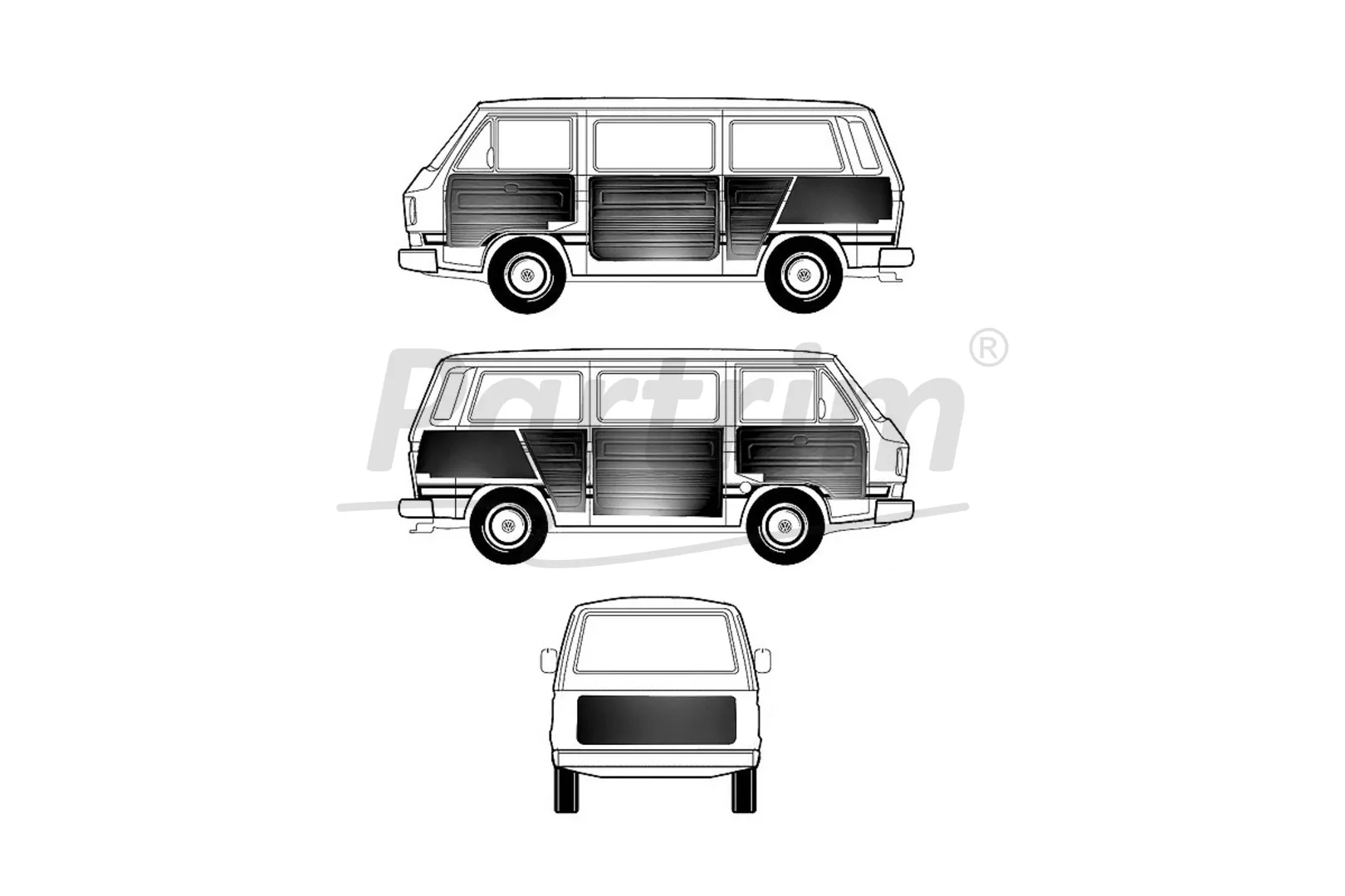 VW T3 T25 BUS 1979-1984 DOOR PANELS 9 PCS GREEN EARLY STYLE