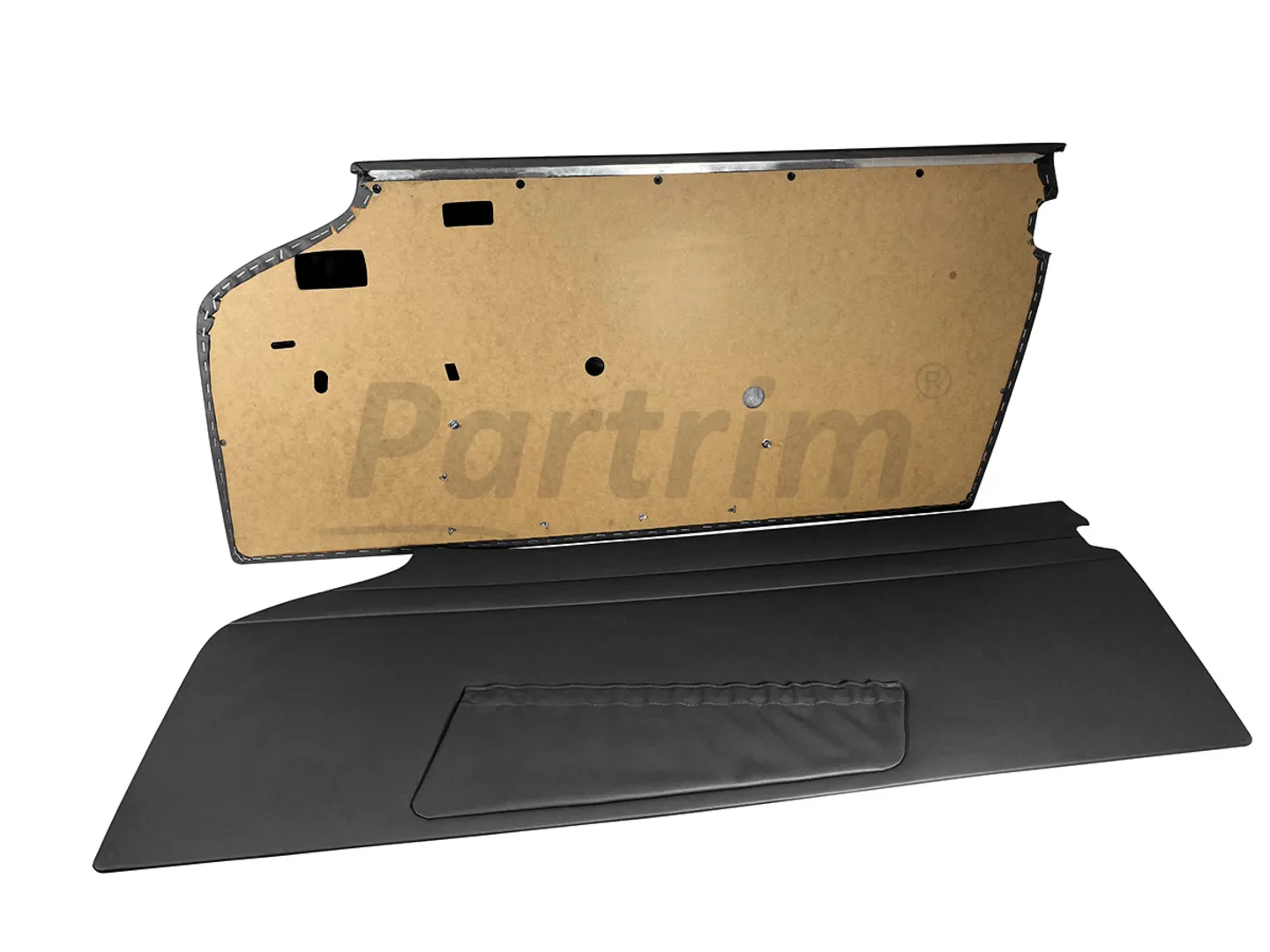 MERCEDES W113 PAGODA DOOR PANELS WITH TRIMMED METAL SHEET WITH SOFT POCKETS VERSION R-L BLACK