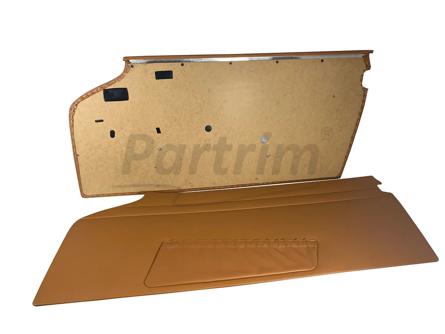 MERCEDES W113 PAGODA DOOR PANELS WITH TRIMMED METAL SHEET WITH SOFT POCKETS VERSION R-L TOBACCO