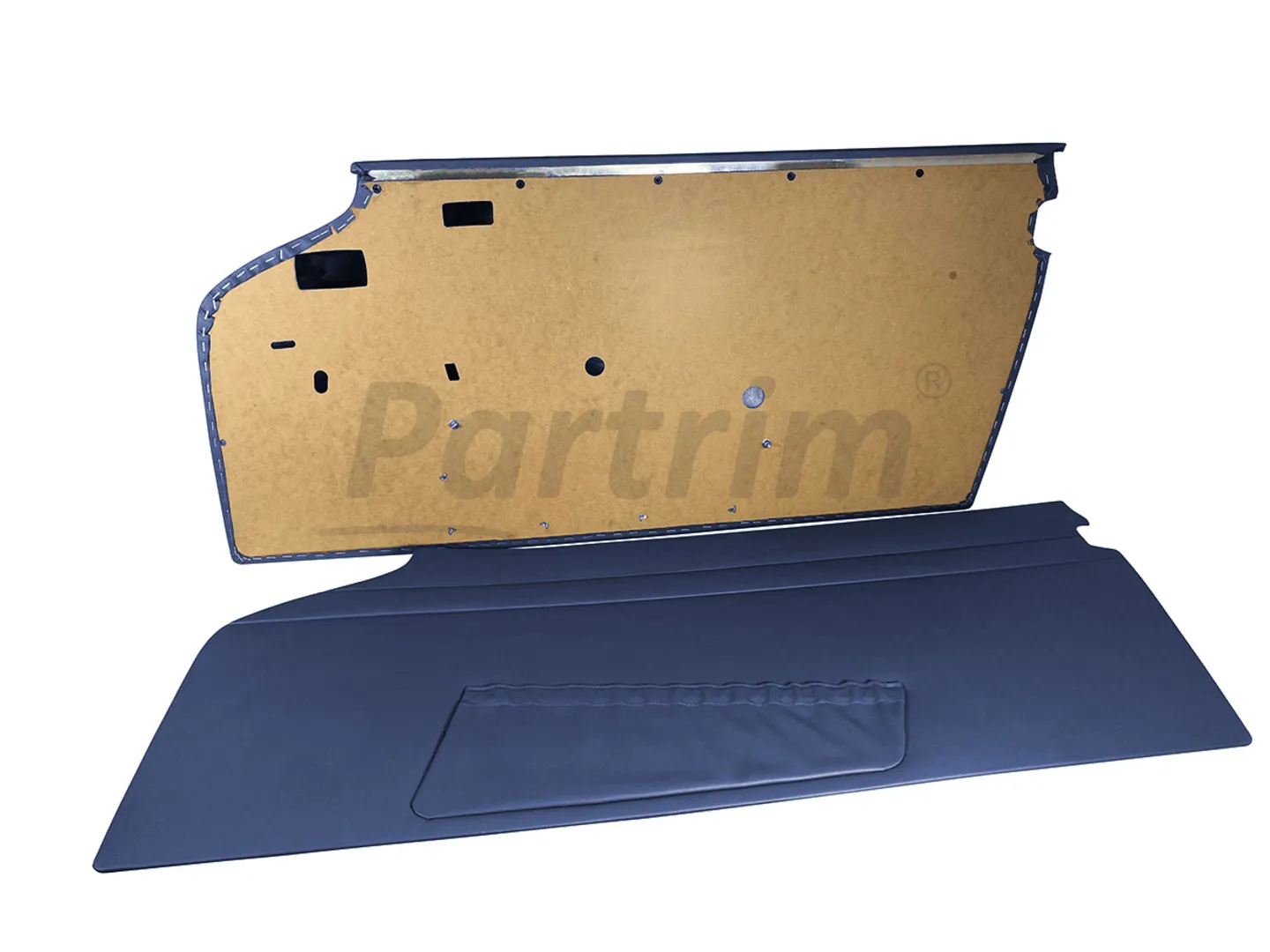 MERCEDES W113 PAGODA DOOR PANELS WITH TRIMMED METAL SHEET WITH SOFT POCKETS VERSION R-L DARK BLUE