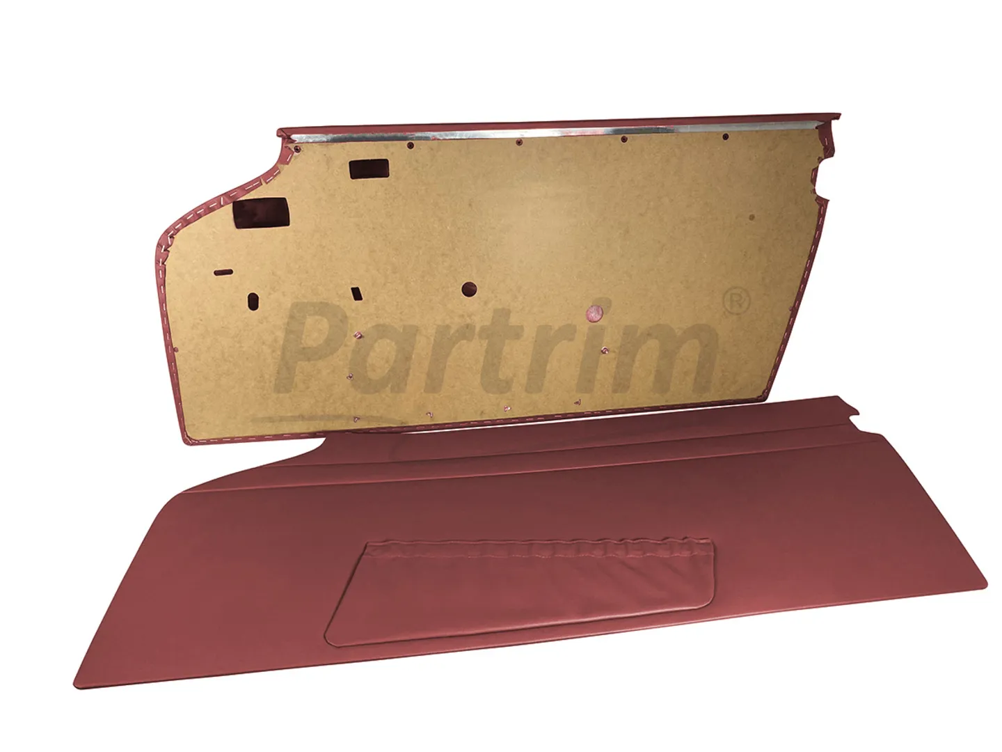 MERCEDES W113 PAGODA DOOR PANELS WITH TRIMMED METAL SHEET WITH POCKETS R-L BURGUNDY