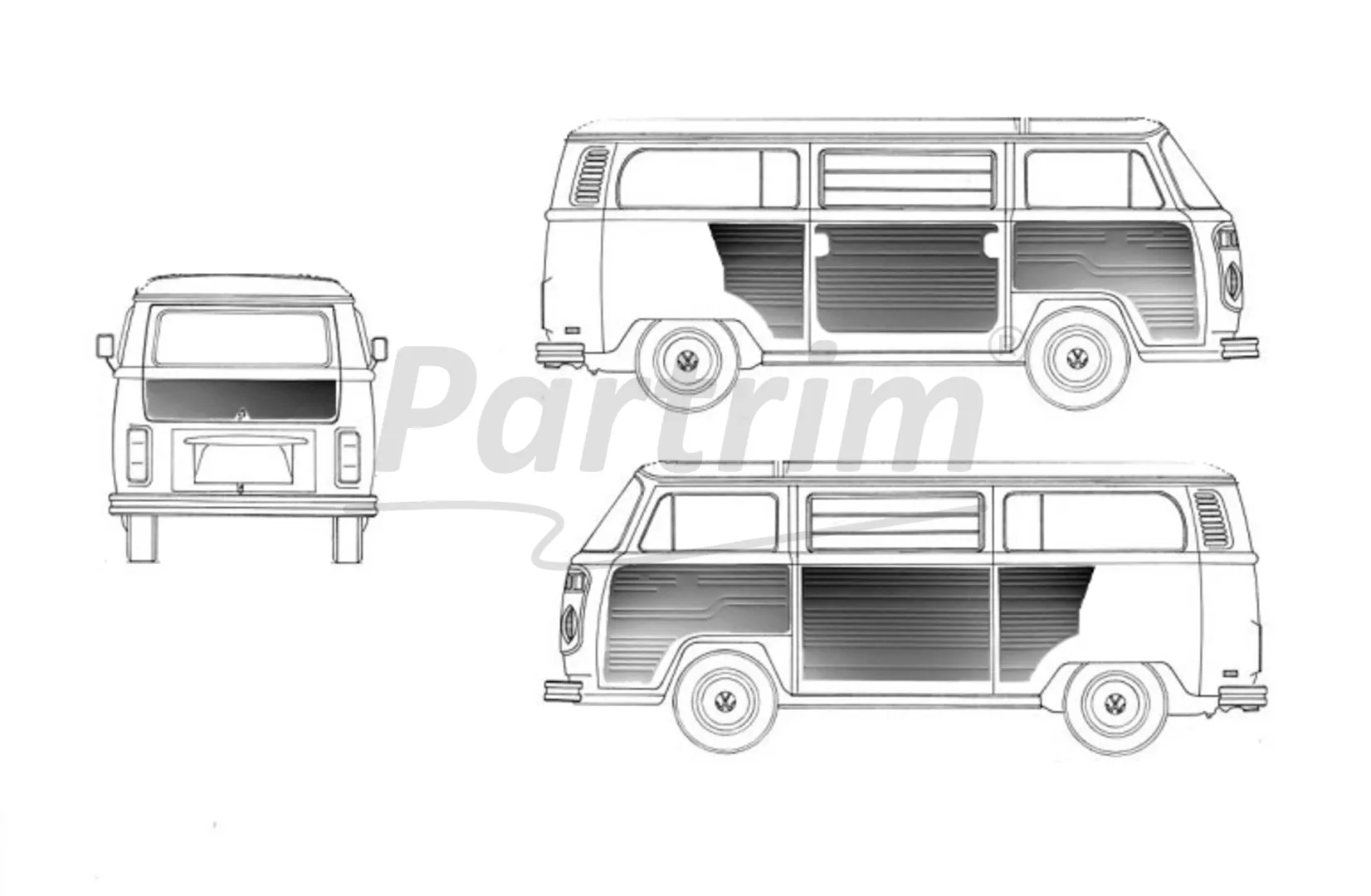 VW T2 BUS INTERIOR SIDE PANEL SET 10 PCS TOBACCO  08-1970 - 1979  LATE STYLE